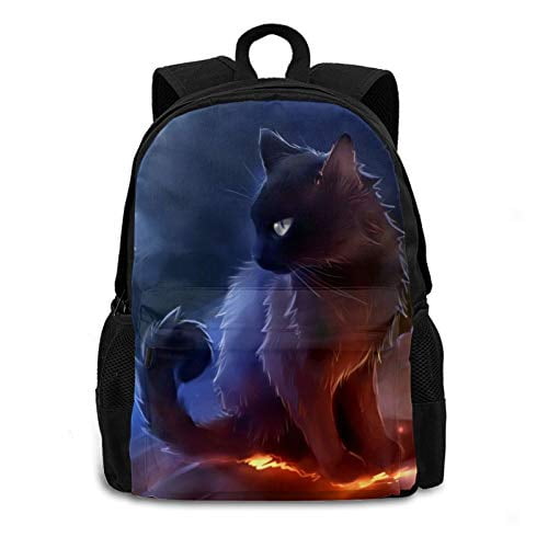 FAJRO Space Cat Rockets and Planets Leather Backpack Daypack 